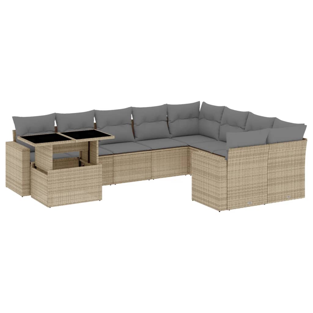 10-delige Loungeset met kussens poly rattan beige is nu te koop bij PeponiXL, paradijselijk wonen!