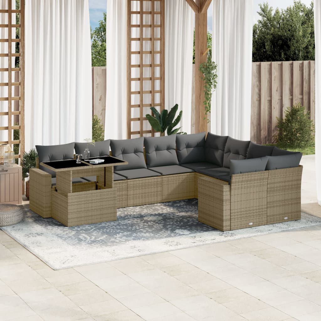 10-delige Loungeset met kussens poly rattan beige is nu te koop bij PeponiXL, paradijselijk wonen!