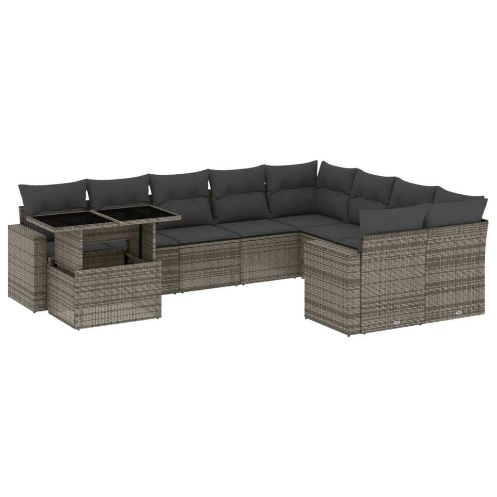 10-delige Loungeset met kussens poly rattan grijs is nu te koop bij PeponiXL, paradijselijk wonen!