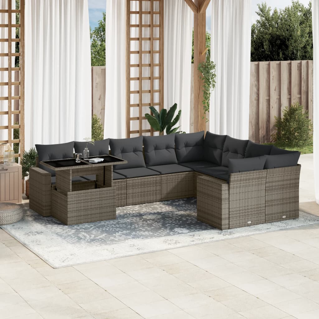 10-delige Loungeset met kussens poly rattan grijs is nu te koop bij PeponiXL, paradijselijk wonen!