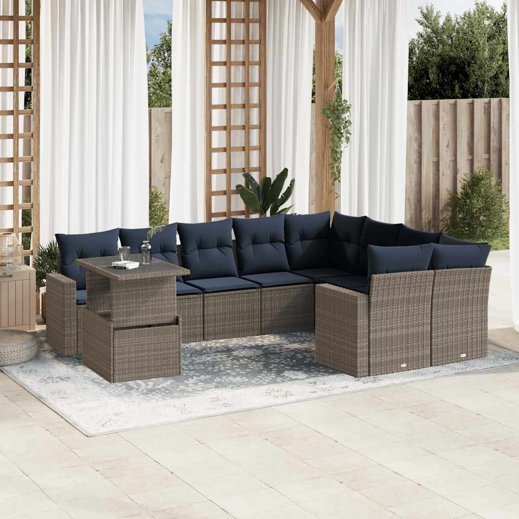 10-delige tuinbankset met kussens, grijs polyrotan is nu te koop bij PeponiXL, paradijselijk wonen!