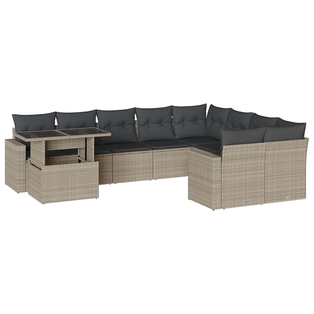 10-delige Loungeset met kussens poly rattan lichtgrijs is nu te koop bij PeponiXL, paradijselijk wonen!