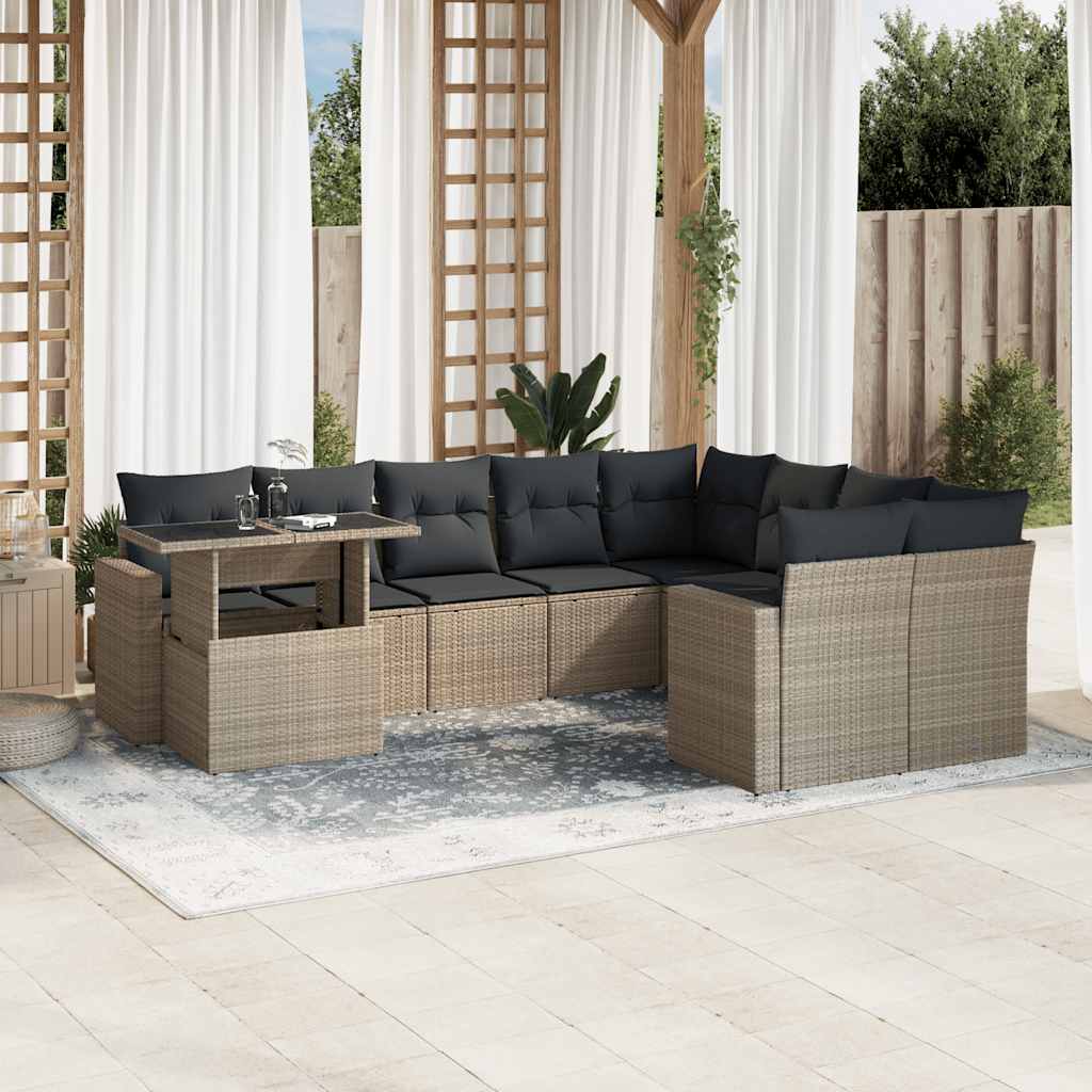 10-delige Loungeset met kussens poly rattan lichtgrijs is nu te koop bij PeponiXL, paradijselijk wonen!