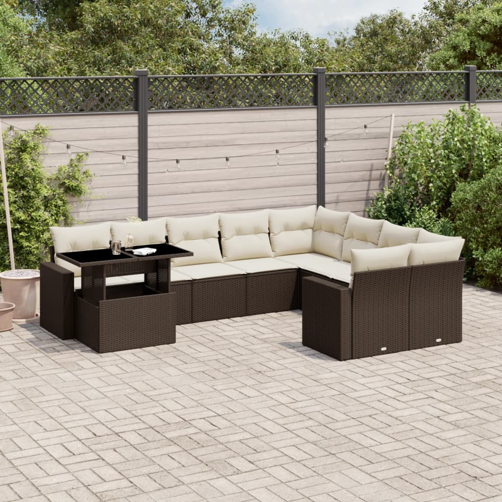 10-delige Loungeset met kussens poly rattan bruin is nu te koop bij PeponiXL, paradijselijk wonen!