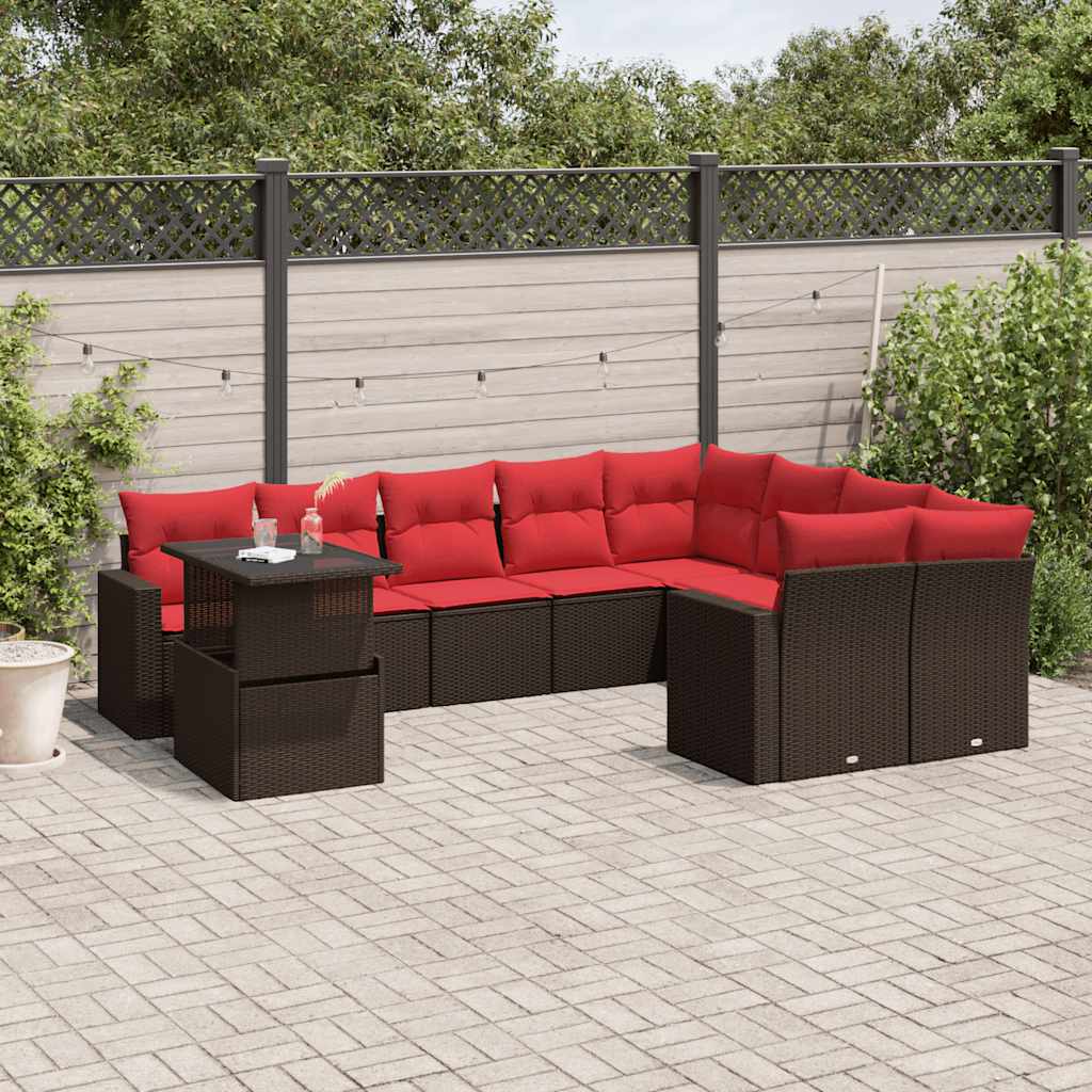 10-delige tuinbankset met kussens, bruin polyrotan is nu te koop bij PeponiXL, paradijselijk wonen!