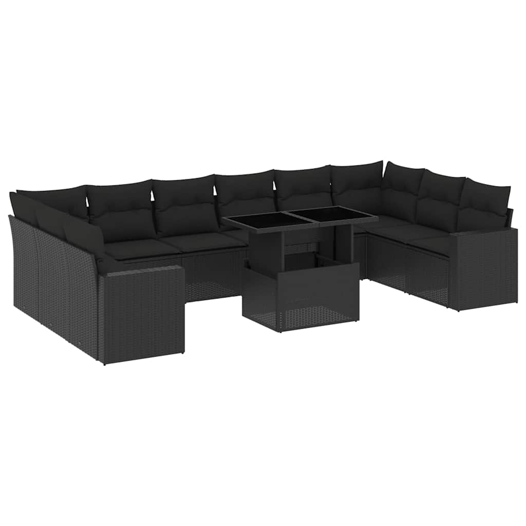 11-delige Loungeset met kussens poly rattan zwart is nu te koop bij PeponiXL, paradijselijk wonen!
