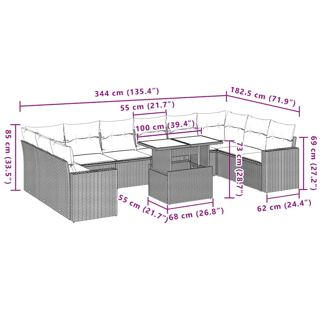 11-delige Loungeset met kussens poly rattan zwart is nu te koop bij PeponiXL, paradijselijk wonen!