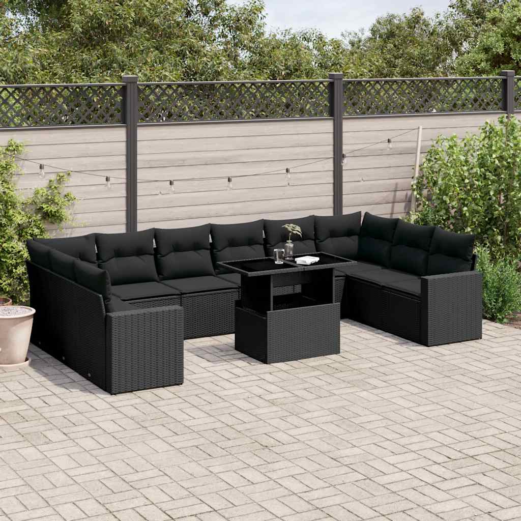 11-delige Loungeset met kussens poly rattan zwart is nu te koop bij PeponiXL, paradijselijk wonen!