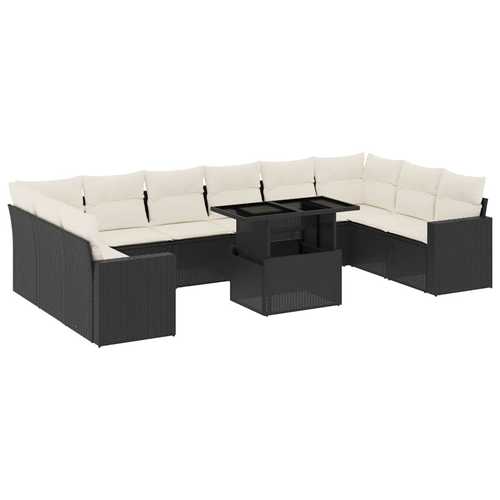 11-delige Loungeset met kussens poly rattan zwart is nu te koop bij PeponiXL, paradijselijk wonen!