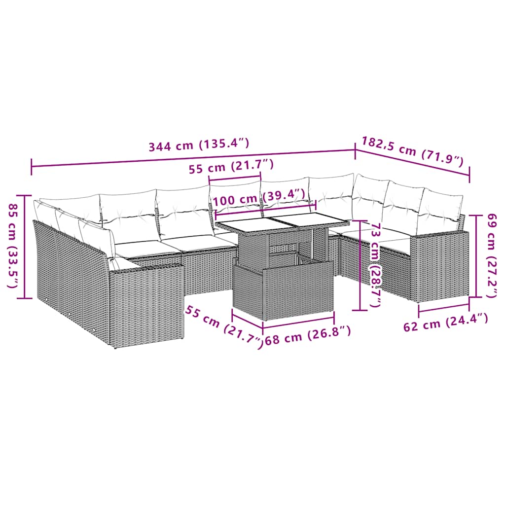 11-delige Loungeset met kussens poly rattan zwart is nu te koop bij PeponiXL, paradijselijk wonen!