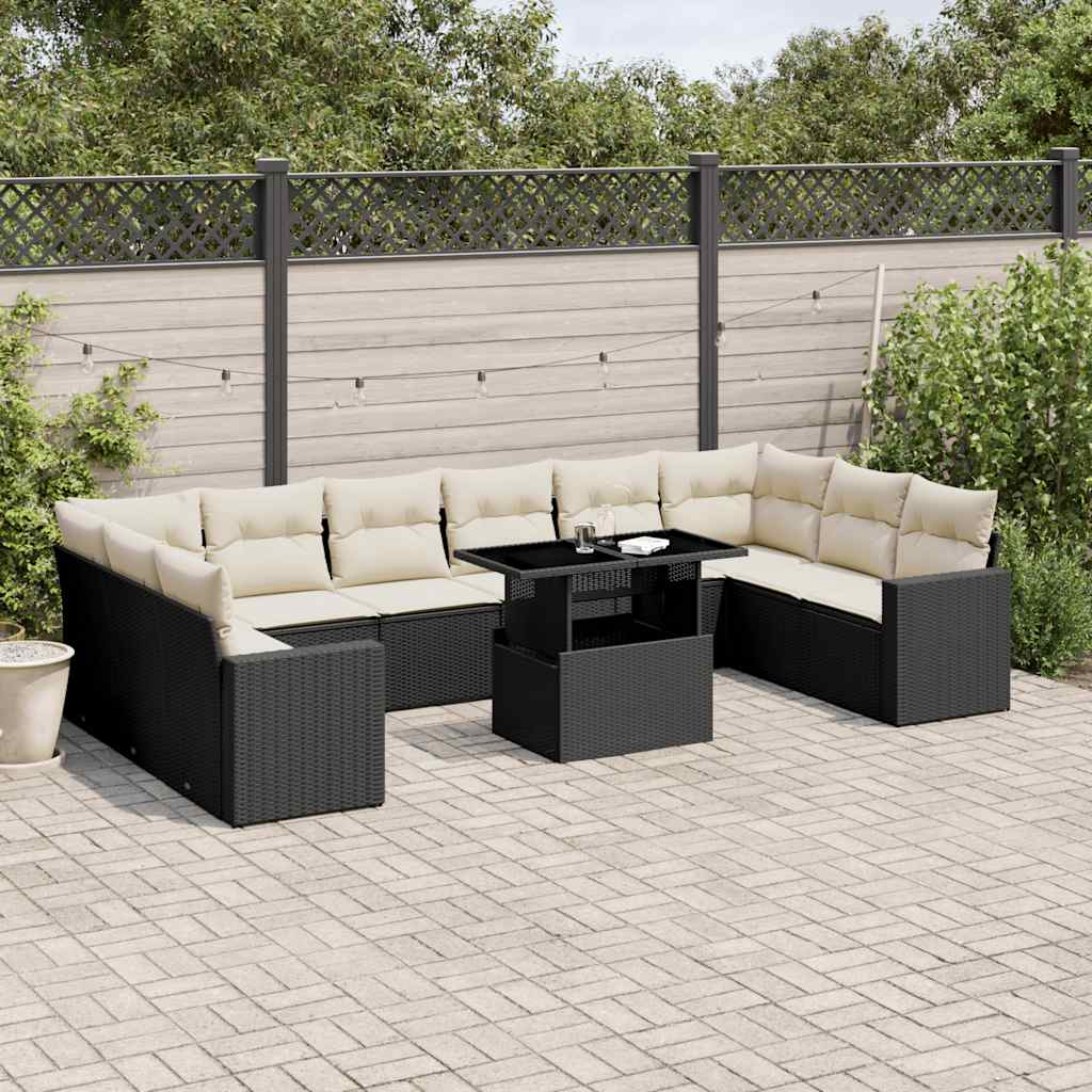 11-delige Loungeset met kussens poly rattan zwart is nu te koop bij PeponiXL, paradijselijk wonen!