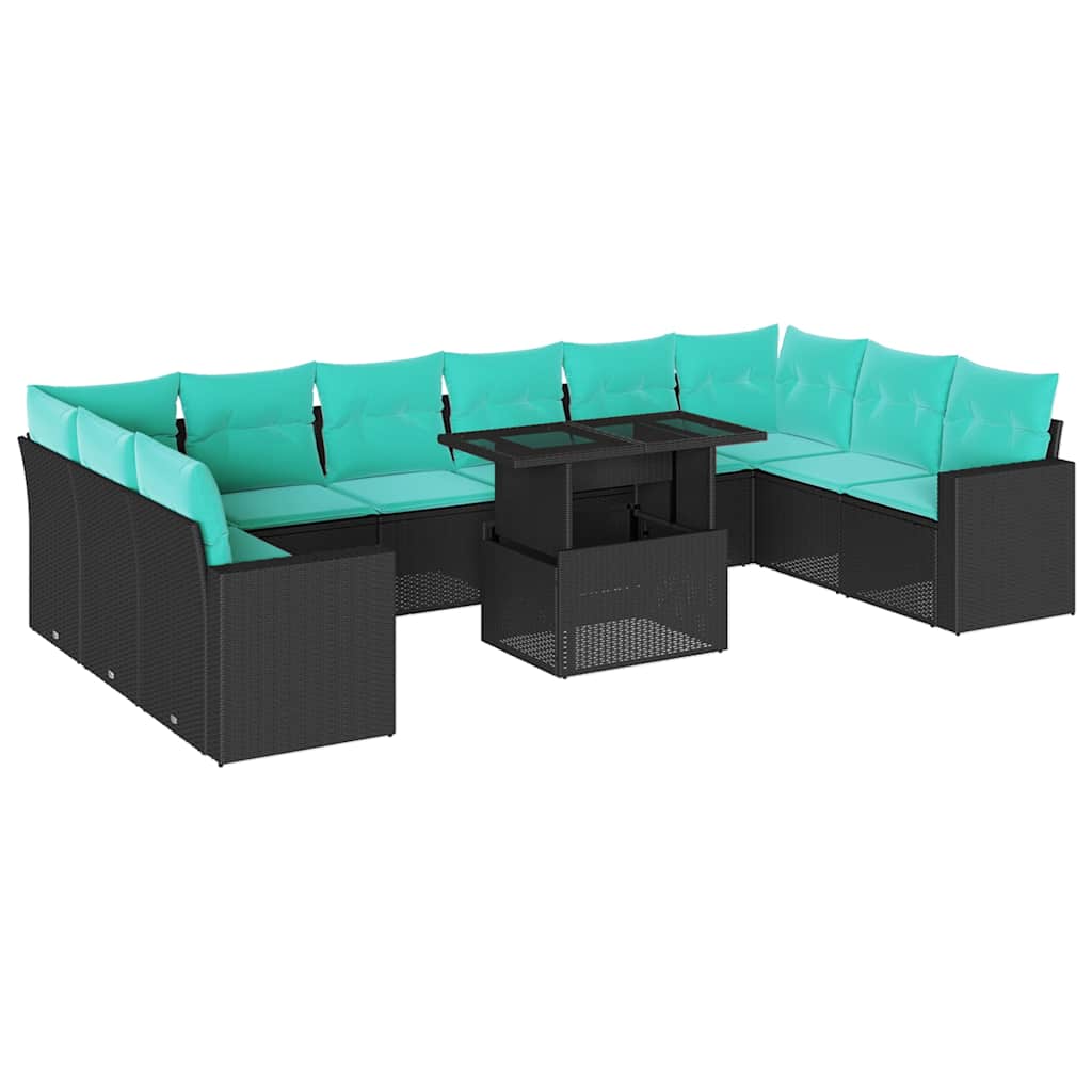 11-delige tuinbankset met kussens, zwart polyrotan is nu te koop bij PeponiXL, paradijselijk wonen!