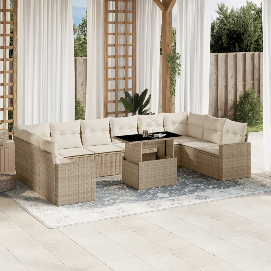 11-delige Tuinset met kussens poly rattan beige is nu te koop bij PeponiXL, paradijselijk wonen!