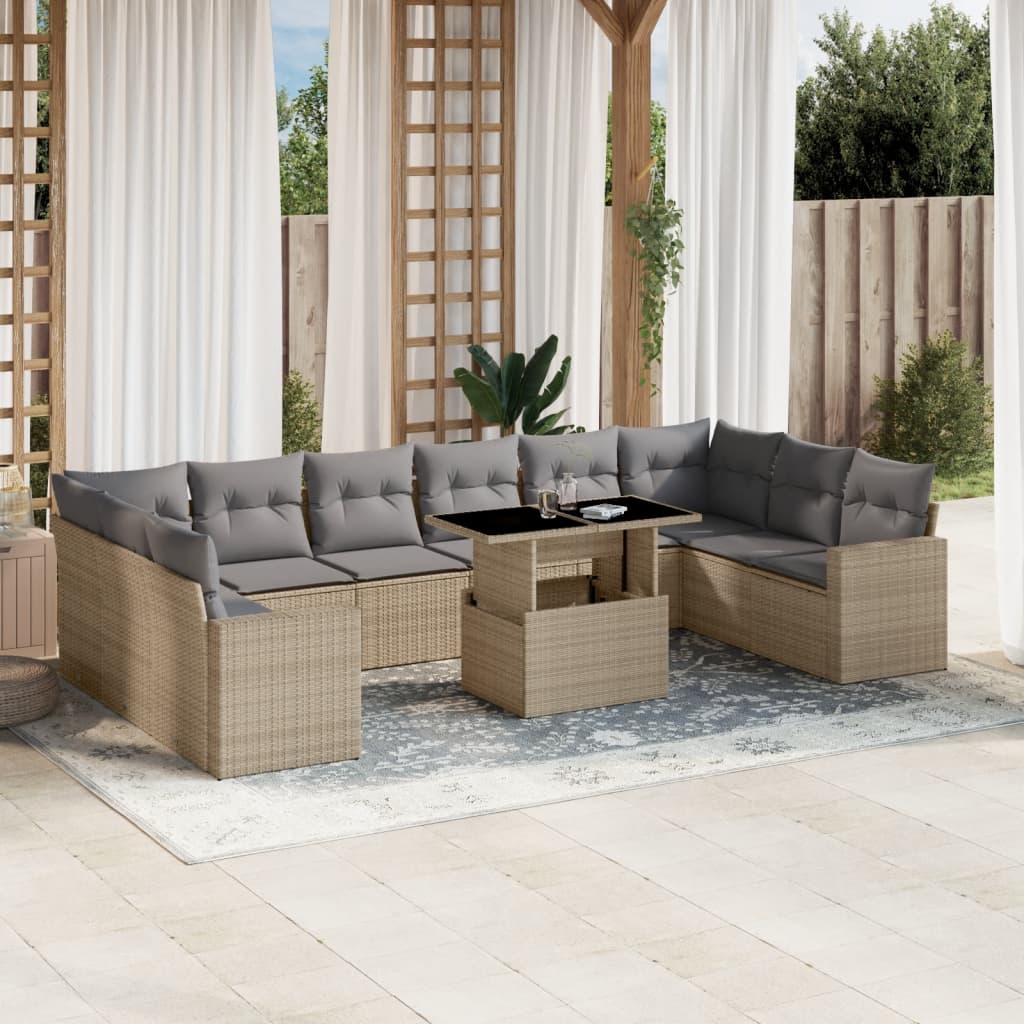 11-delige Tuinset met kussens poly rattan beige is nu te koop bij PeponiXL, paradijselijk wonen!