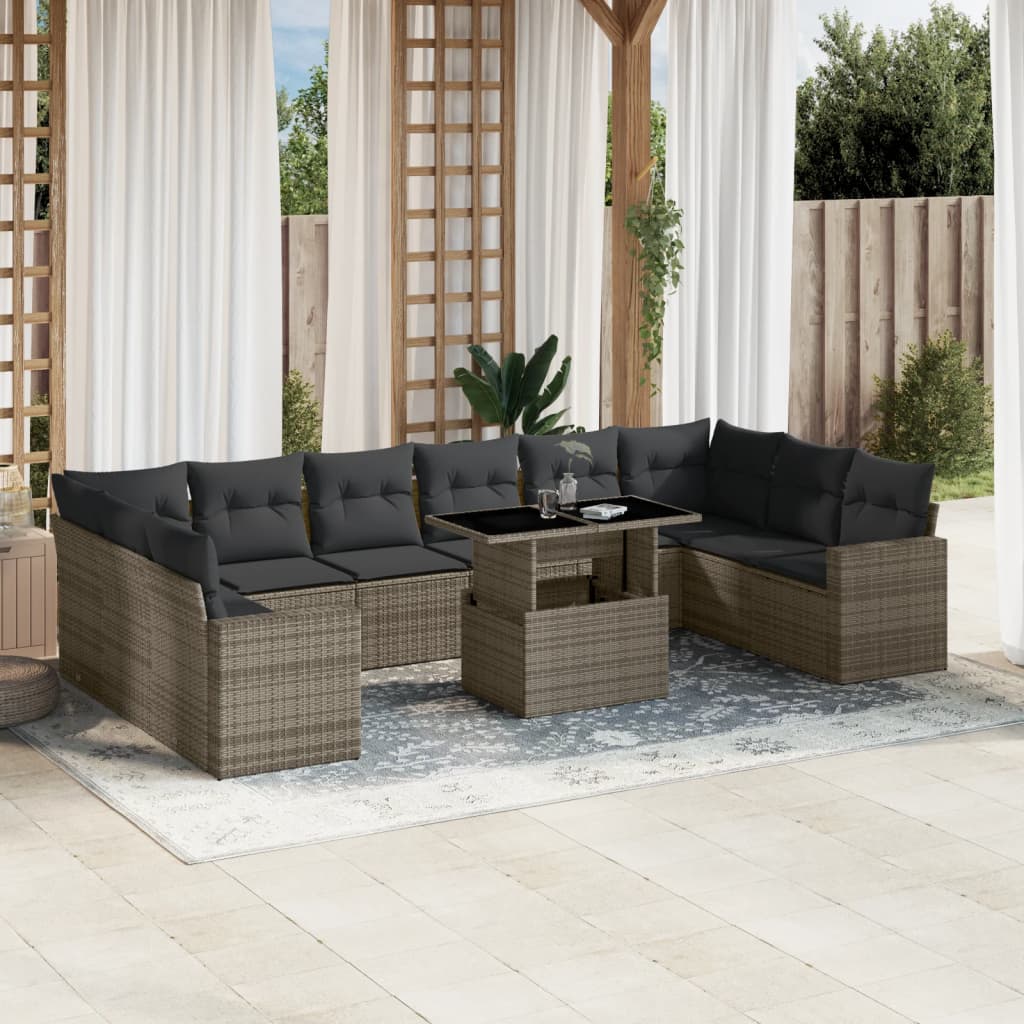 11-delige Loungeset met kussens poly rattan grijs is nu te koop bij PeponiXL, paradijselijk wonen!