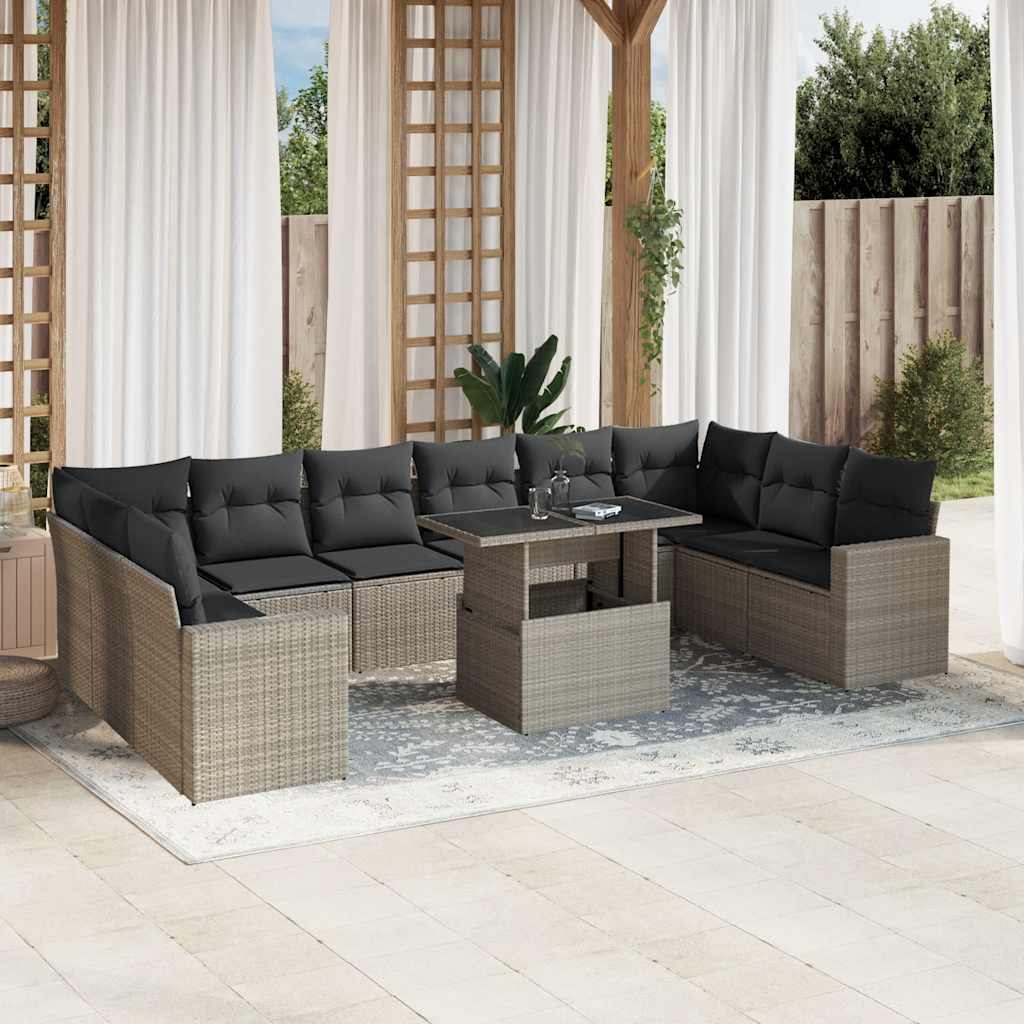 11-delige Loungeset met kussens poly rattan lichtgrijs is nu te koop bij PeponiXL, paradijselijk wonen!
