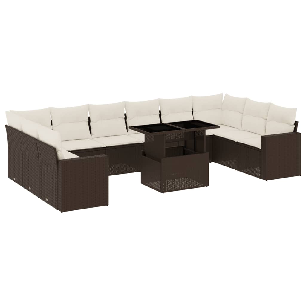 11-delige Loungeset met kussens poly rattan bruin is nu te koop bij PeponiXL, paradijselijk wonen!