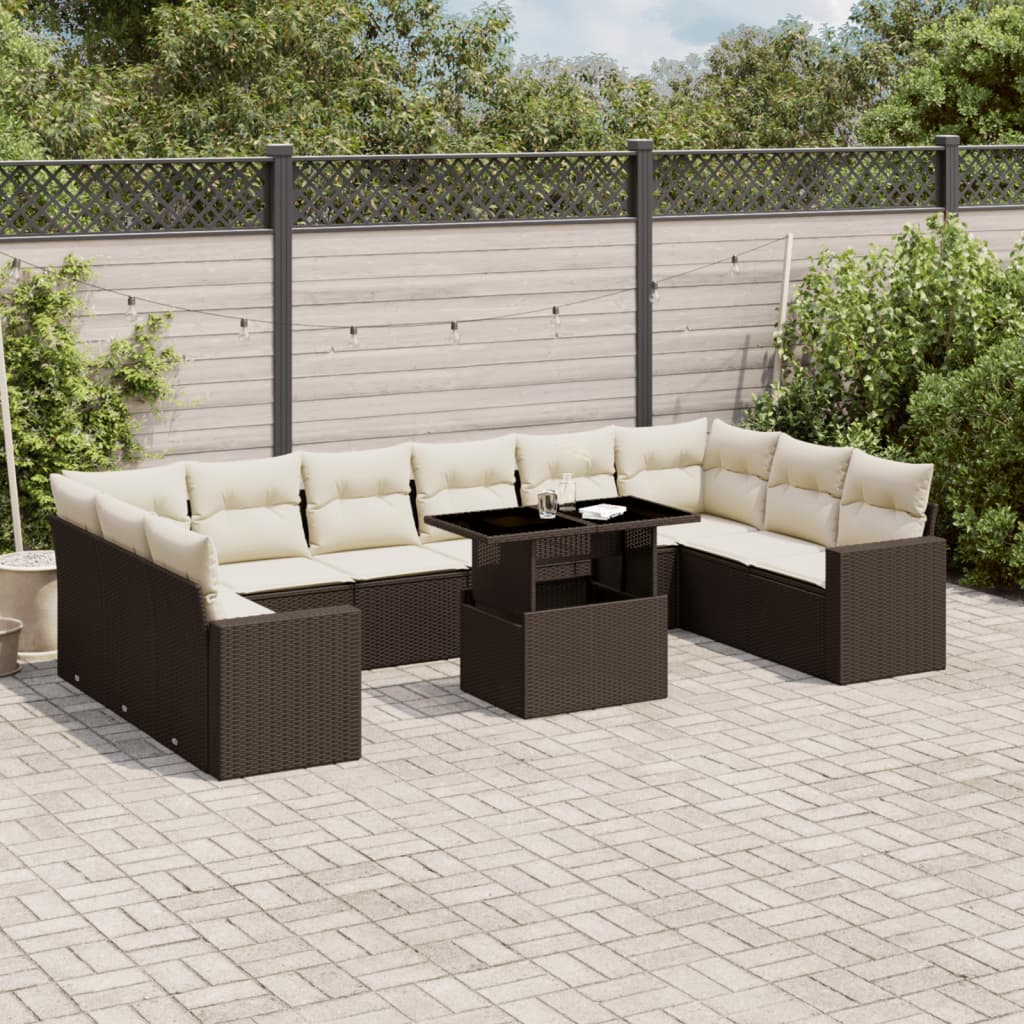 11-delige Loungeset met kussens poly rattan bruin is nu te koop bij PeponiXL, paradijselijk wonen!