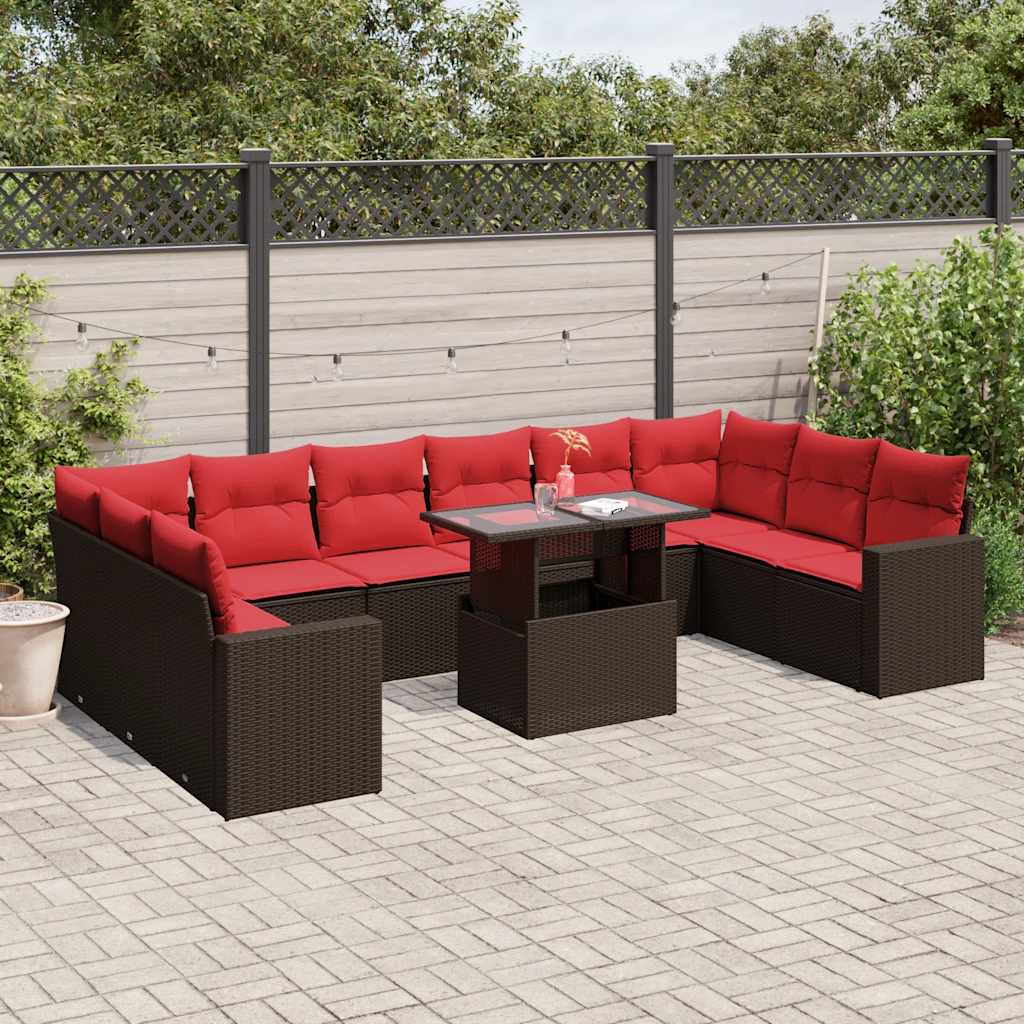 11-delige tuinbankset met kussens, bruin polyrotan is nu te koop bij PeponiXL, paradijselijk wonen!