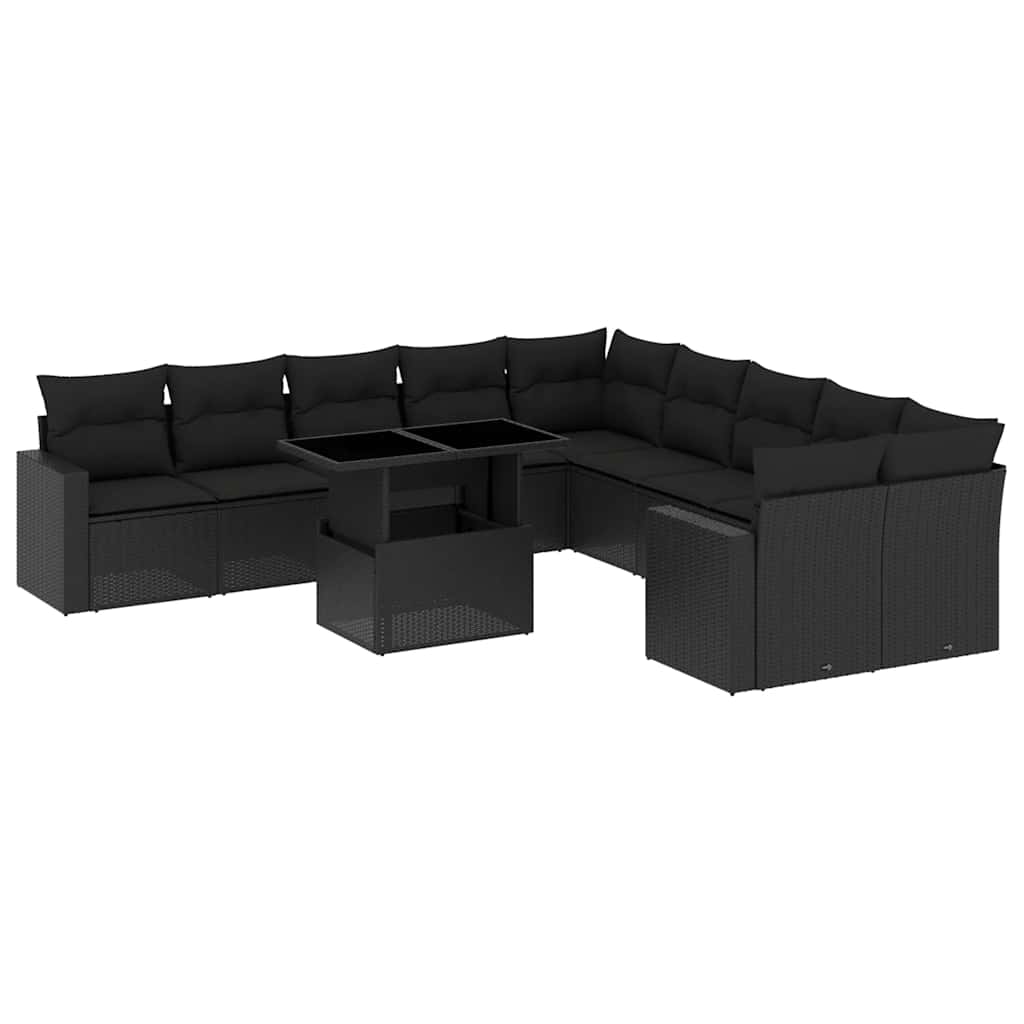 11-delige Loungeset met kussens poly rattan zwart is nu te koop bij PeponiXL, paradijselijk wonen!