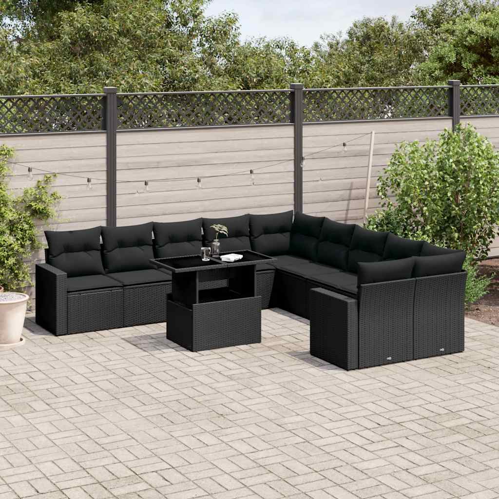 11-delige Loungeset met kussens poly rattan zwart is nu te koop bij PeponiXL, paradijselijk wonen!