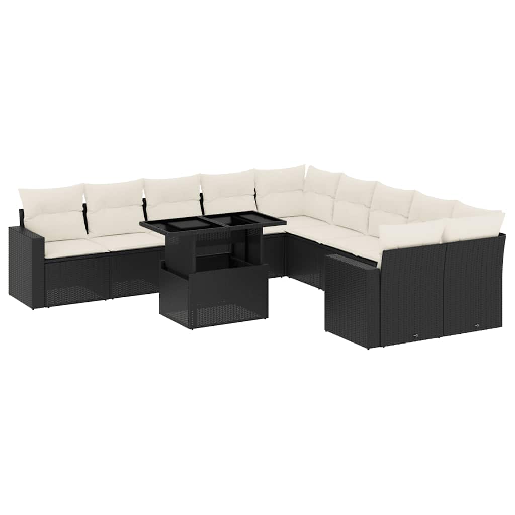 11-delige Loungeset met kussens poly rattan zwart is nu te koop bij PeponiXL, paradijselijk wonen!