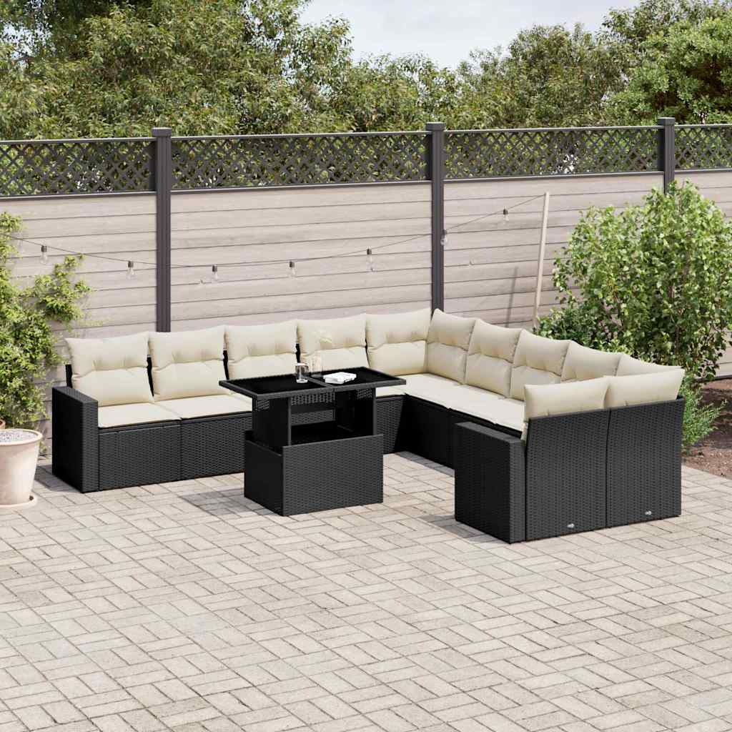 11-delige Loungeset met kussens poly rattan zwart is nu te koop bij PeponiXL, paradijselijk wonen!
