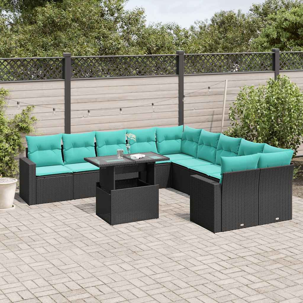 11-delige tuinbankset met kussens, zwart polyrotan is nu te koop bij PeponiXL, paradijselijk wonen!