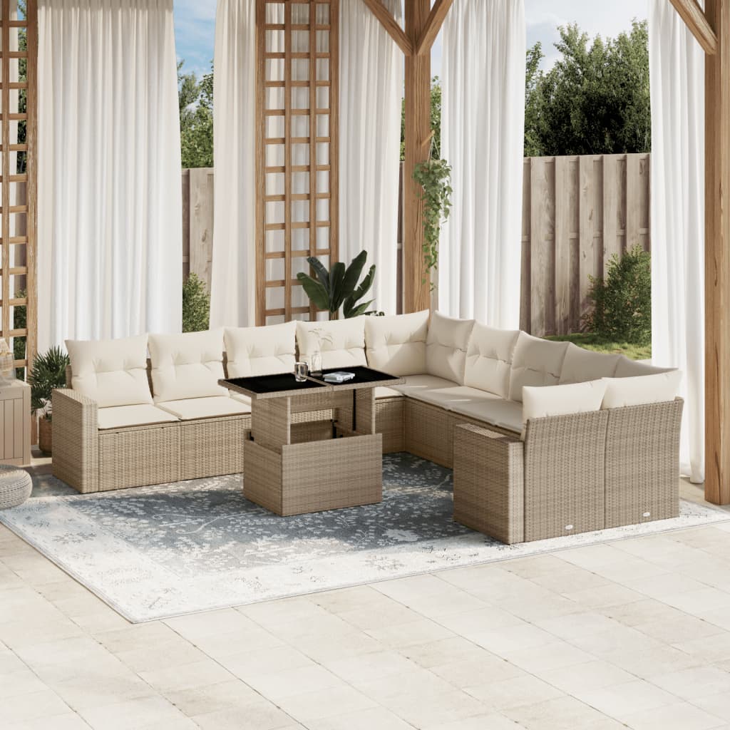 11-delige Tuinset met kussens poly rattan beige is nu te koop bij PeponiXL, paradijselijk wonen!