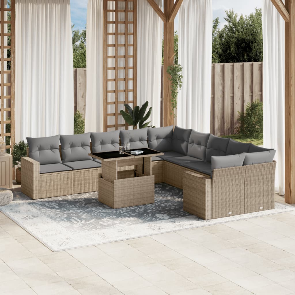 11-delige Tuinset met kussens poly rattan beige is nu te koop bij PeponiXL, paradijselijk wonen!