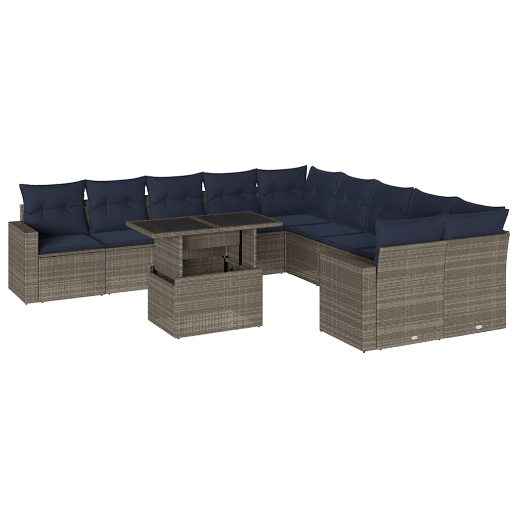 11-delige tuinbankset met kussens, grijs polyrotan is nu te koop bij PeponiXL, paradijselijk wonen!