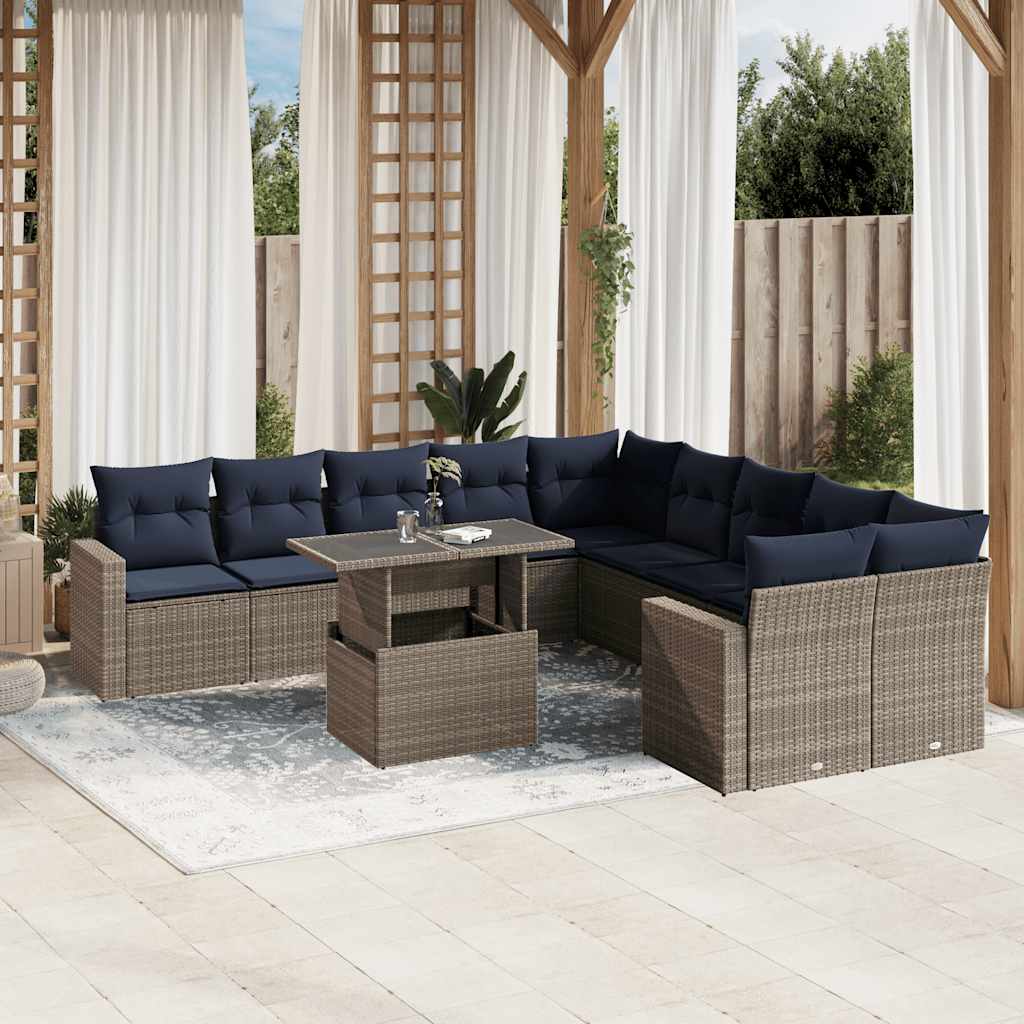 11-delige tuinbankset met kussens, grijs polyrotan is nu te koop bij PeponiXL, paradijselijk wonen!