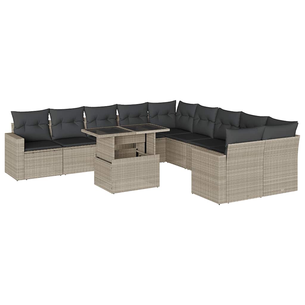 11-delige Loungeset met kussens poly rattan lichtgrijs is nu te koop bij PeponiXL, paradijselijk wonen!