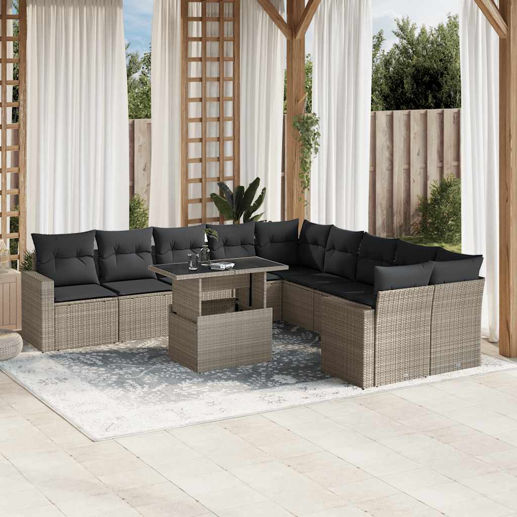 11-delige Loungeset met kussens poly rattan lichtgrijs is nu te koop bij PeponiXL, paradijselijk wonen!