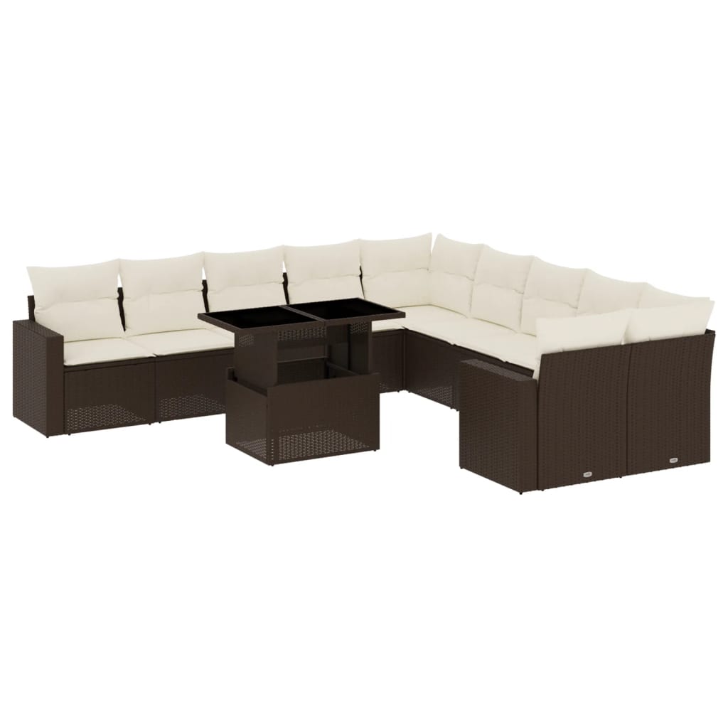 11-delige Loungeset met kussens poly rattan bruin is nu te koop bij PeponiXL, paradijselijk wonen!