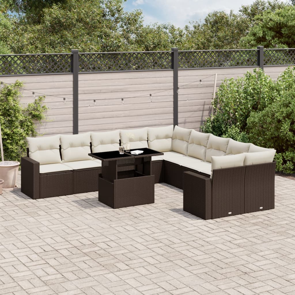 11-delige Loungeset met kussens poly rattan bruin is nu te koop bij PeponiXL, paradijselijk wonen!