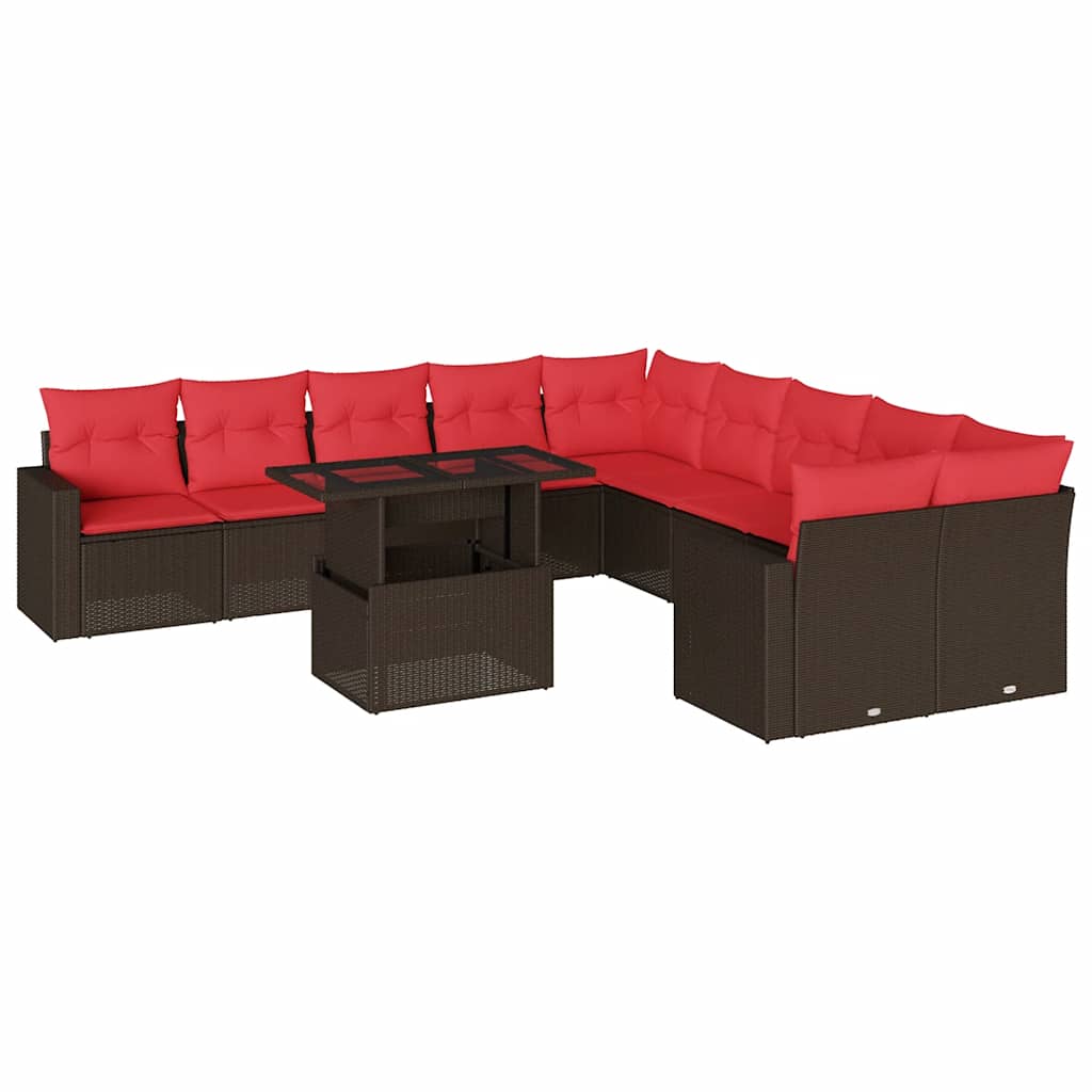 11-delige tuinbankset met kussens, bruin polyrotan is nu te koop bij PeponiXL, paradijselijk wonen!