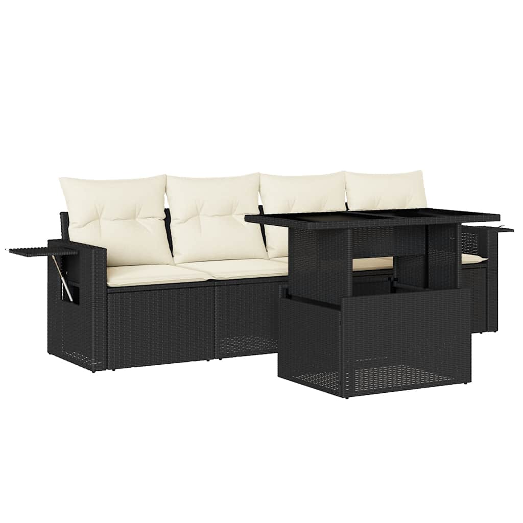 5-delige Loungeset met kussens poly rattan zwart is nu te koop bij PeponiXL, paradijselijk wonen!