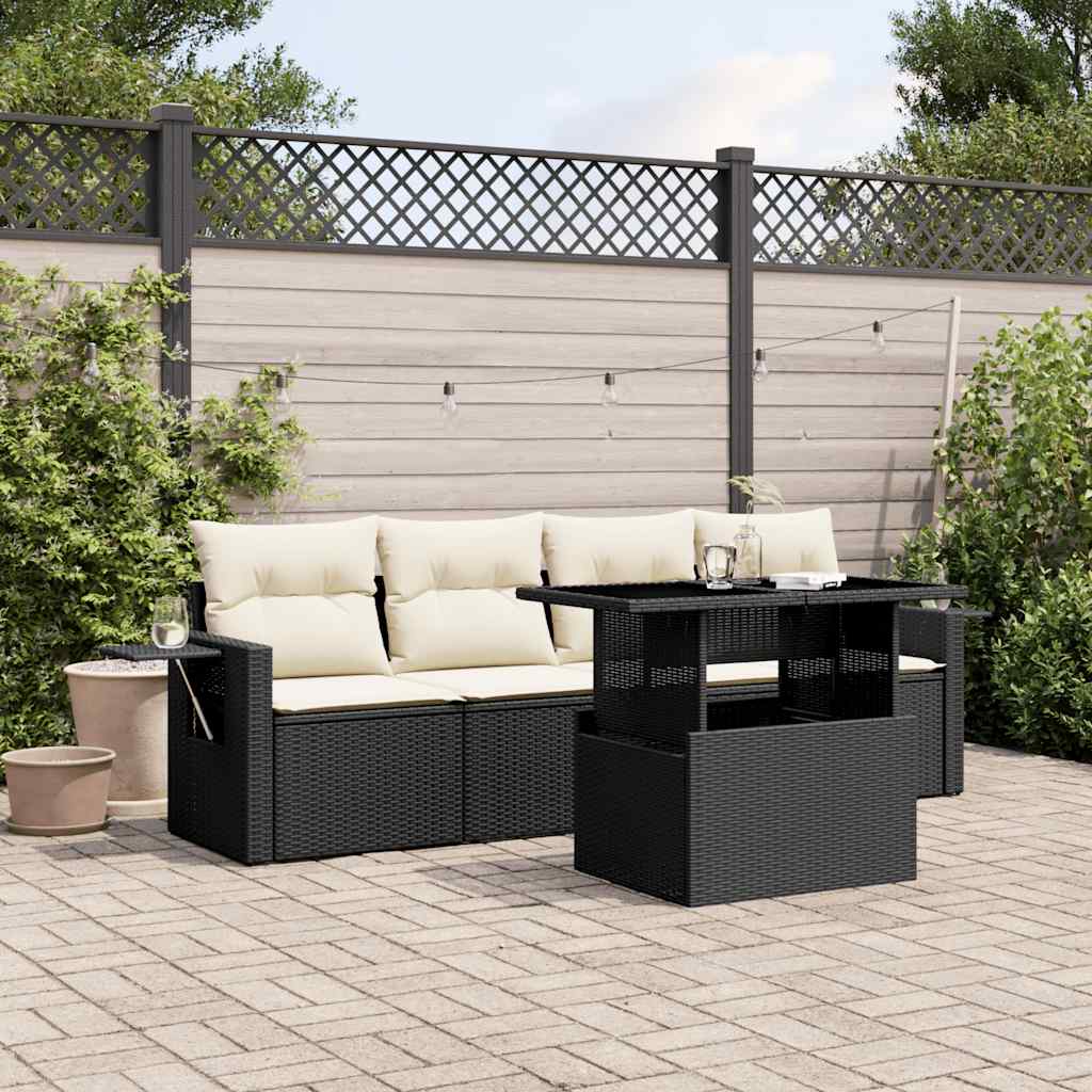 5-delige Loungeset met kussens poly rattan zwart is nu te koop bij PeponiXL, paradijselijk wonen!