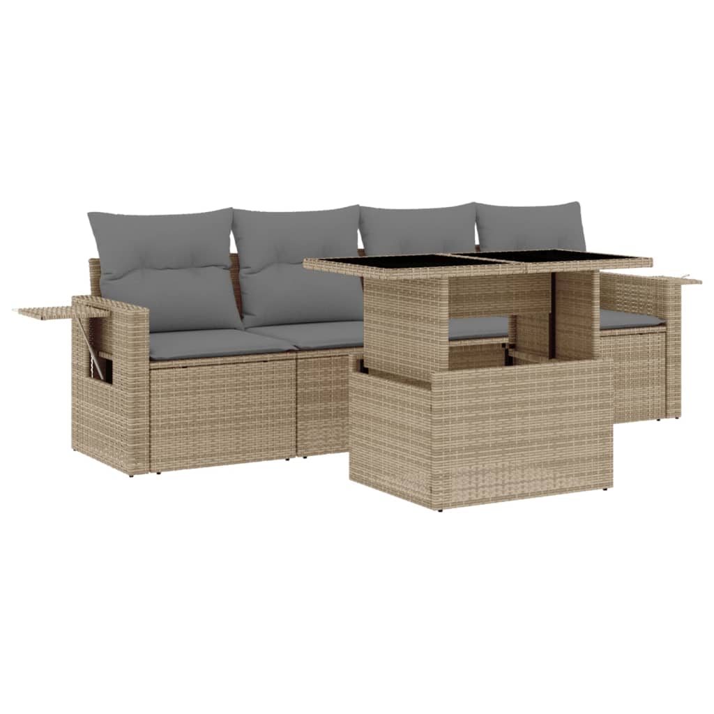 5-delige Loungeset met kussens poly rattan beige is nu te koop bij PeponiXL, paradijselijk wonen!