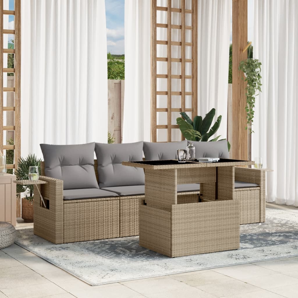 5-delige Loungeset met kussens poly rattan beige is nu te koop bij PeponiXL, paradijselijk wonen!