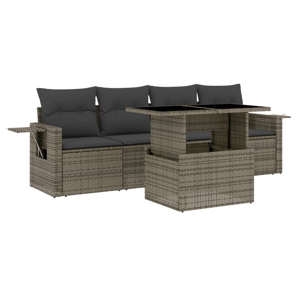 5-delige Loungeset met kussens poly rattan grijs is nu te koop bij PeponiXL, paradijselijk wonen!