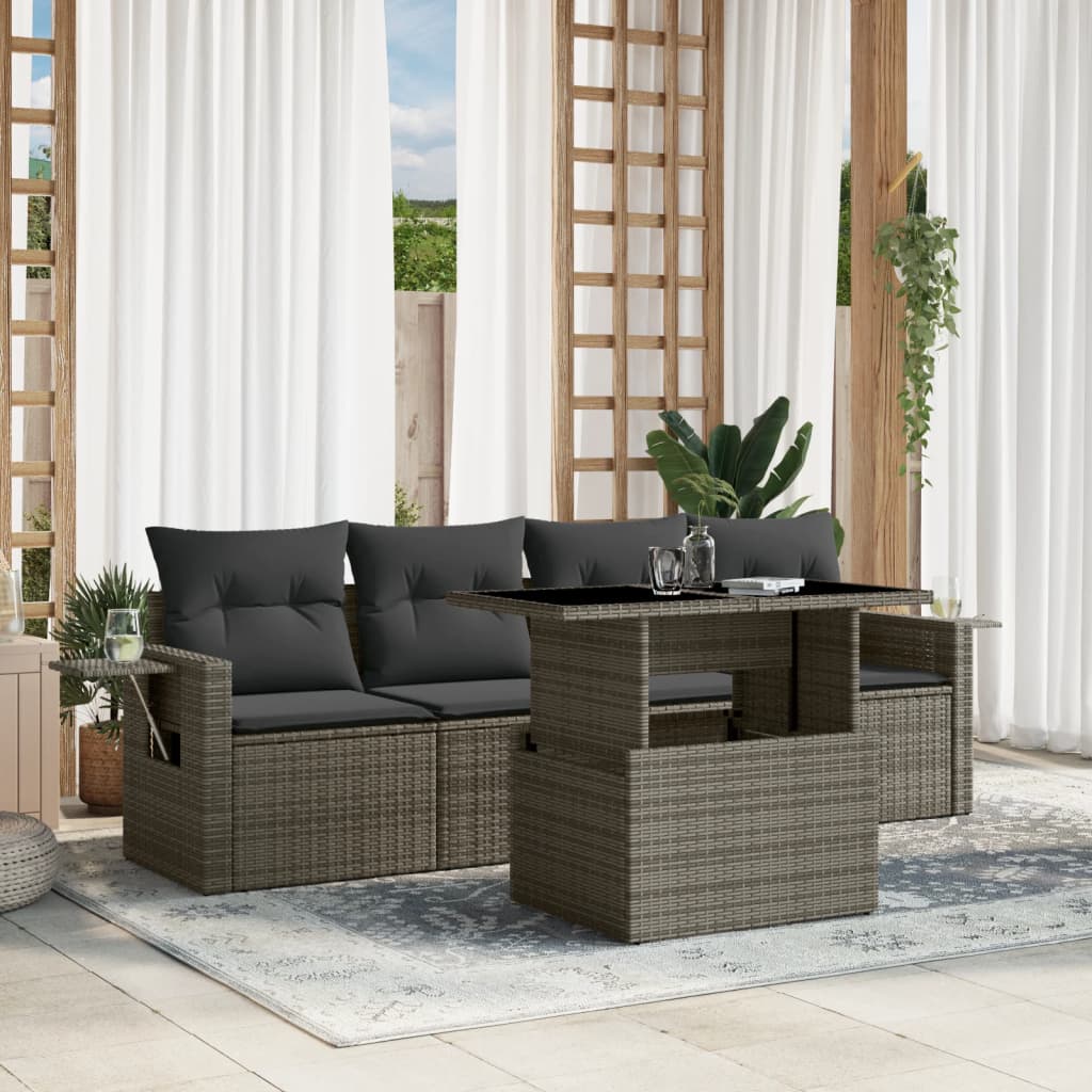 5-delige Loungeset met kussens poly rattan grijs is nu te koop bij PeponiXL, paradijselijk wonen!
