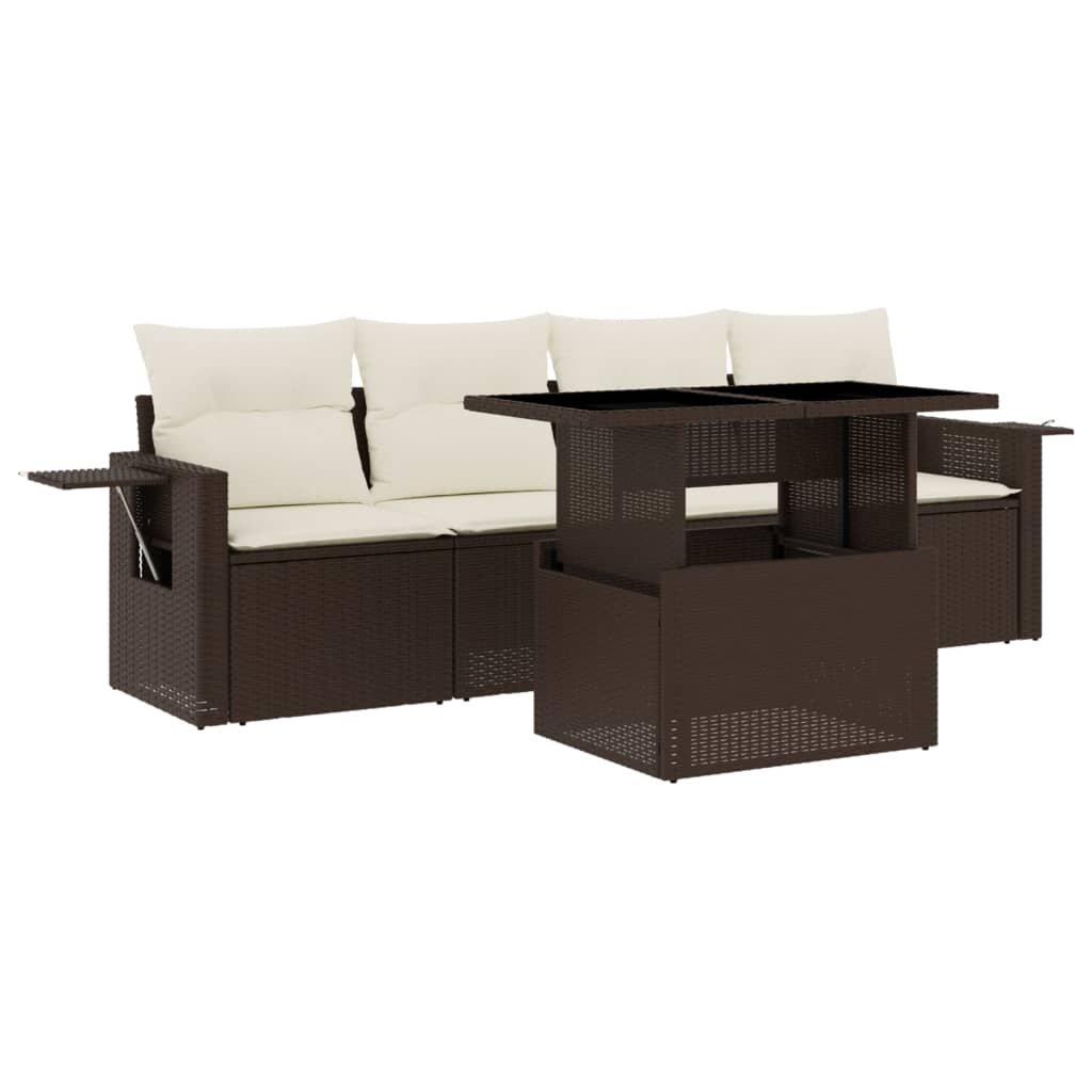 5-delige Loungeset met kussens poly rattan bruin is nu te koop bij PeponiXL, paradijselijk wonen!