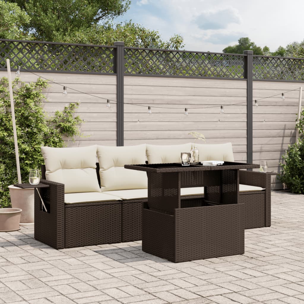 5-delige Loungeset met kussens poly rattan bruin is nu te koop bij PeponiXL, paradijselijk wonen!