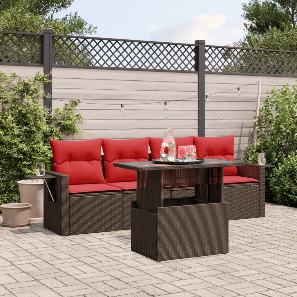 5-delige tuinbankset met kussens, bruin polyrotan is nu te koop bij PeponiXL, paradijselijk wonen!