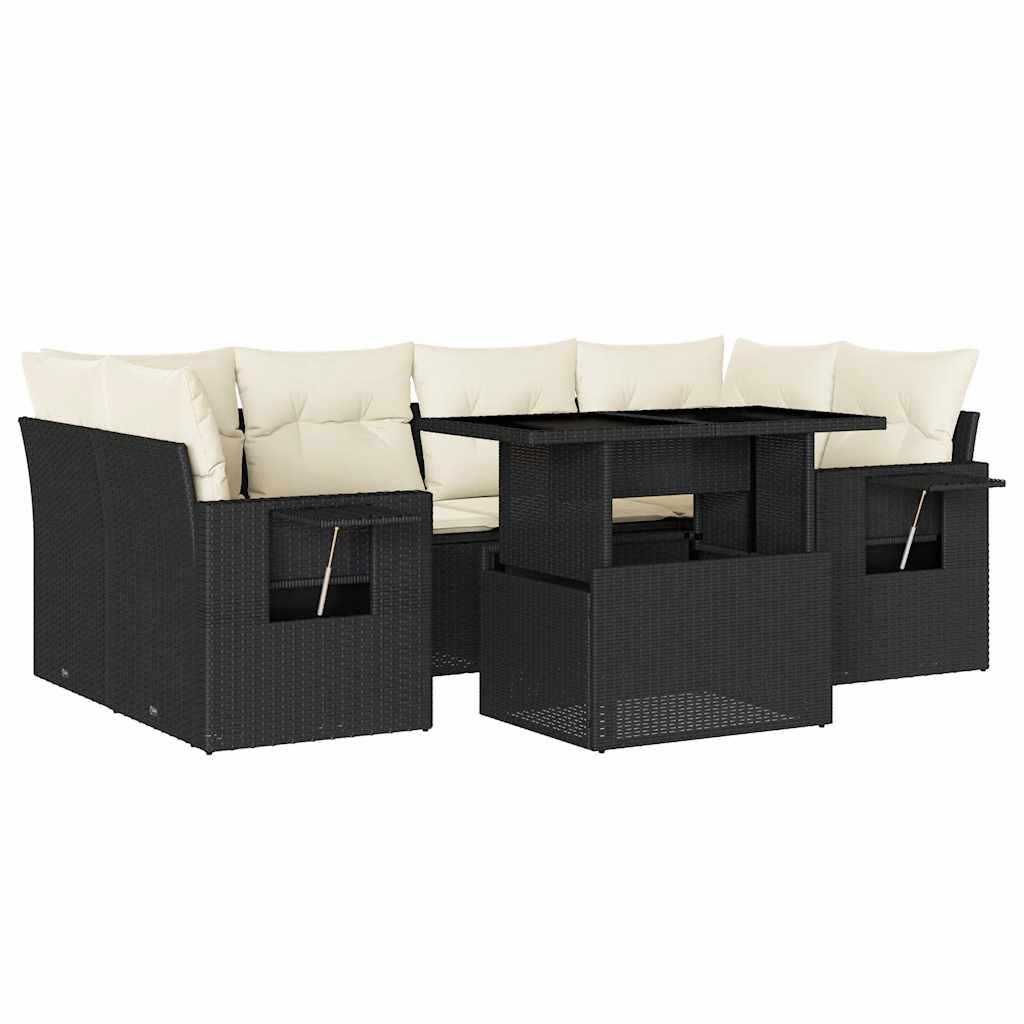 7-delige Loungeset met kussens poly rattan zwart is nu te koop bij PeponiXL, paradijselijk wonen!