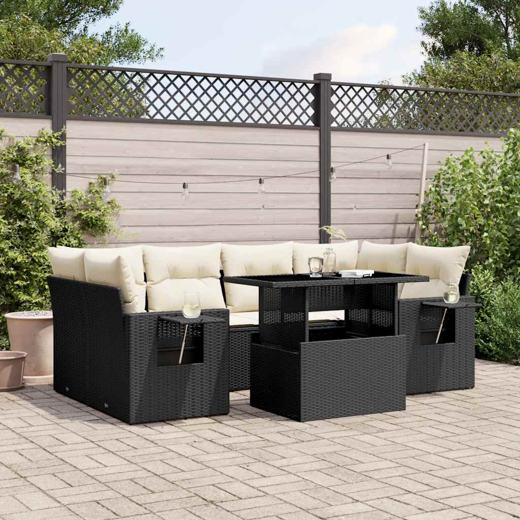 7-delige Loungeset met kussens poly rattan zwart is nu te koop bij PeponiXL, paradijselijk wonen!