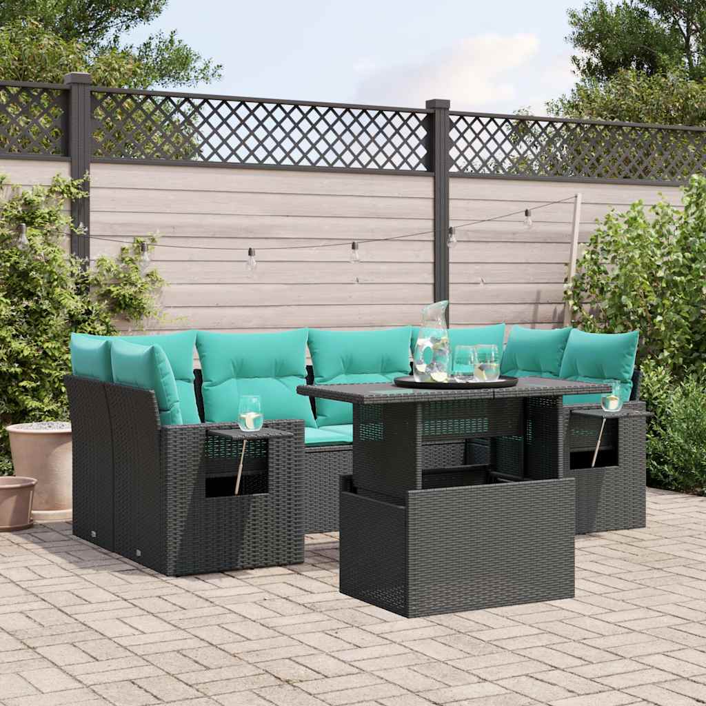 7-delige tuinbankset met kussens van zwart polyrotan is nu te koop bij PeponiXL, paradijselijk wonen!