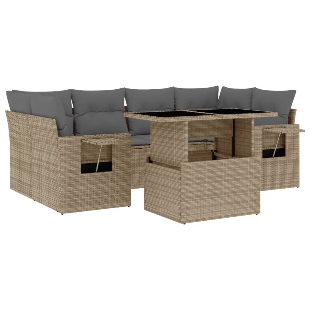 7-delige Loungeset met kussens poly rattan beige is nu te koop bij PeponiXL, paradijselijk wonen!